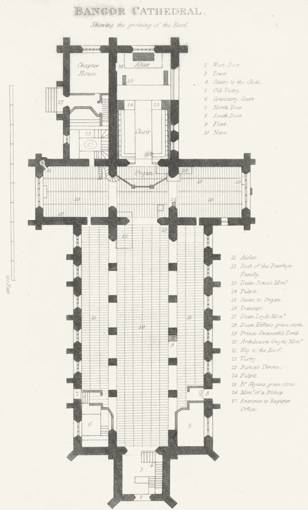 BANGOR. Cathedral groining of roof. Caernarfonshire.  1817 old antique print